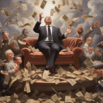 Wealth Cult -- rich men behaving badly, by Midjourney