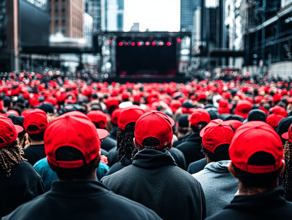 red MAGA hat crowd