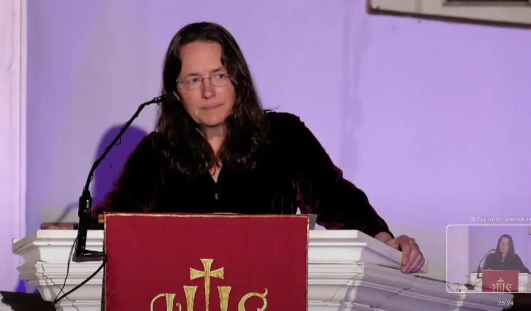 Historian Heather Cox Richardson speaks at Boston's Old North Church on the 250th anniversary of the lighting of the lanterns