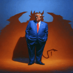 Trump corruption with a devil shadow