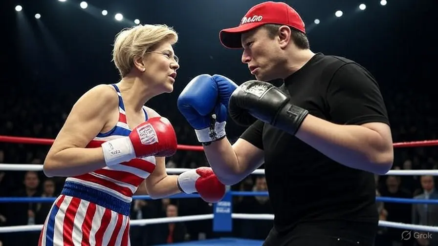 Grok's rendition of a boxing match between Senator Elizabeth Warren and tech billionaire Elon Musk