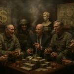US Republican Senators cavorting with military personnel, drinking and laughing and celebrating the orgy of money they are rolling in