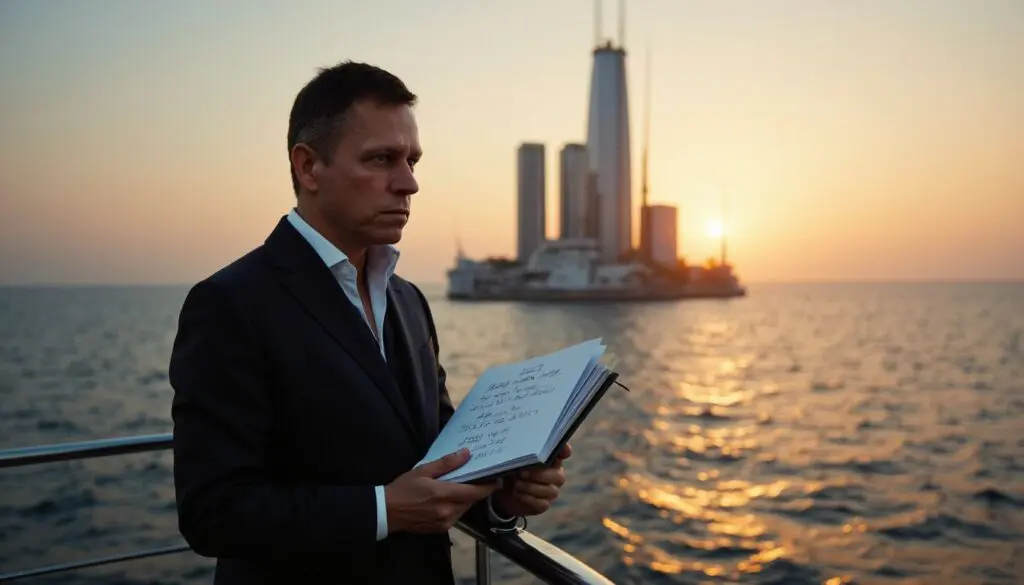Peter Thiel in an AI-generated seasteading fantasy world