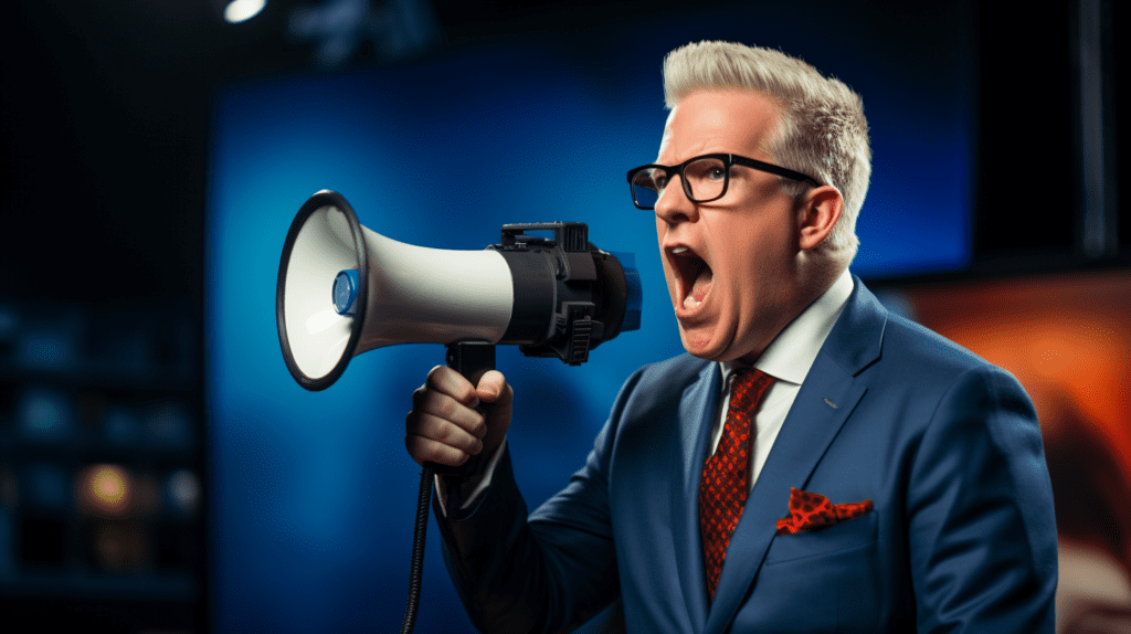 Glenn Beck is shouting on TV, by Midjourney