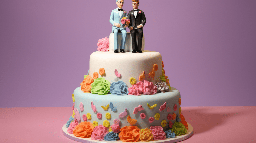 gay wedding cake, by Midjourney