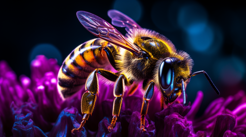 a bee seeing in UV, by Midjourney