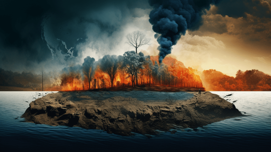 a burning forest of climate change, by Midjourney