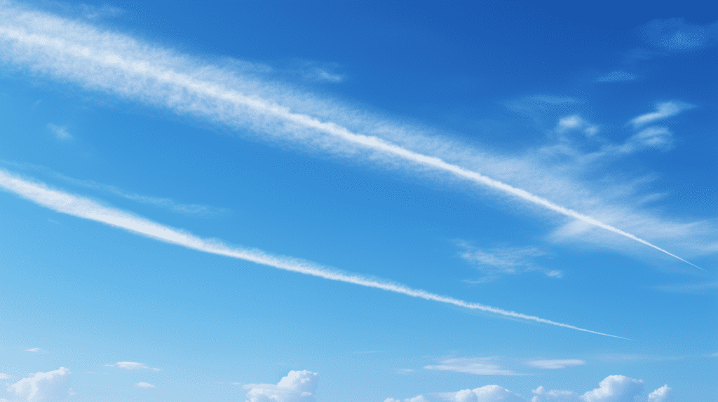 Contrails (but not chemtrails!) in the sky, by Midjourney