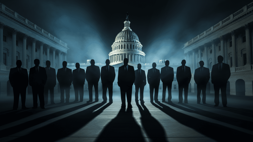 The deep state gathers in front of the US Capitol, by Midjourney