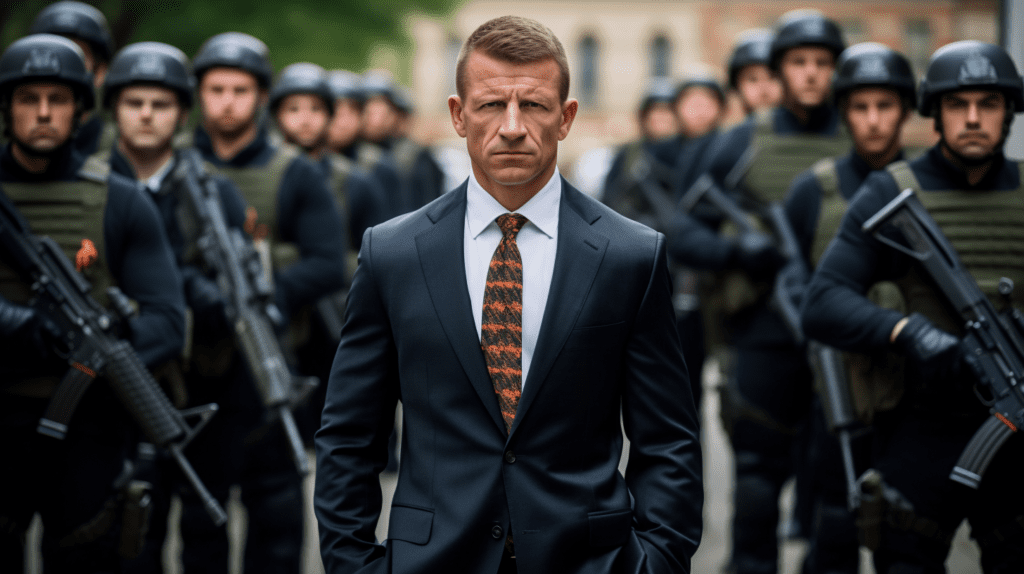 Erik Prince and his Blackwater militia private stooges, by Midjourney