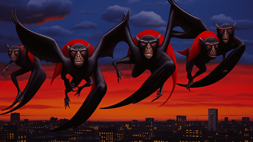 Evil flying monkeys are in every environment, by Midjourney