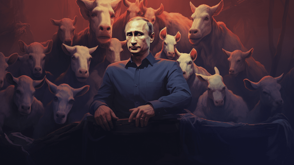 Vladimir Putin with his sheep, by Midjourney