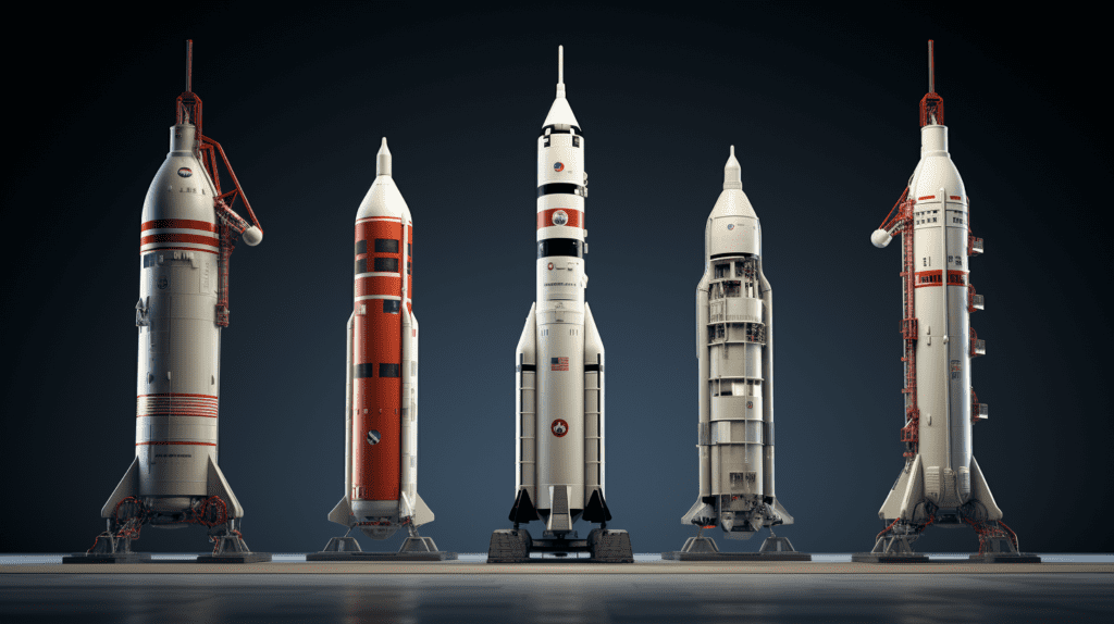 Saturn V rocket lineup, by Midjourney
