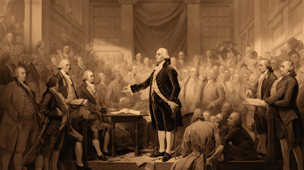 One of the earliest Presidential inaugural speeches, as imagined by Midjourney