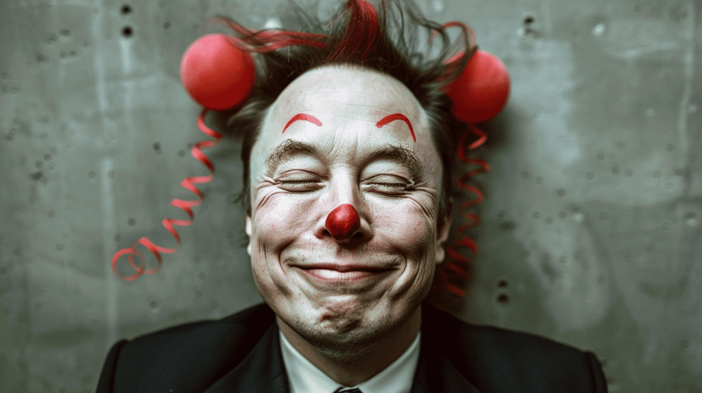 Elon Musk as a clown, by Midjourney