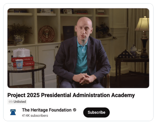 Stephen Miller, top Trump aide and anti-immigration extremist, stars in recruitment ads for Project 2025