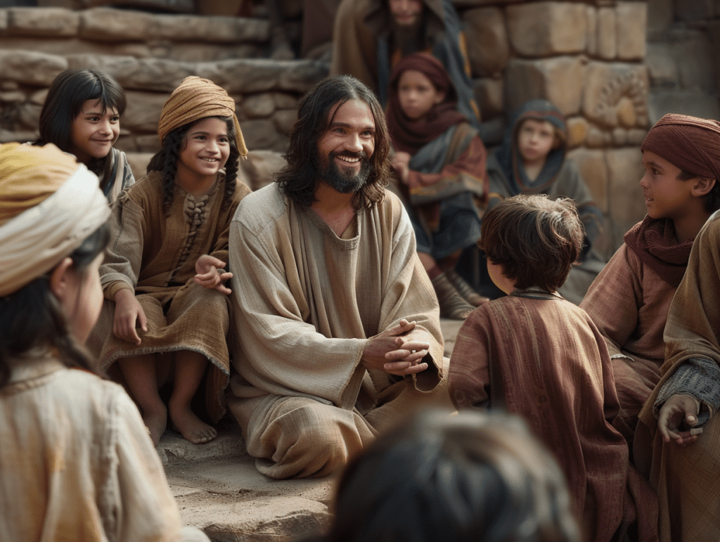 Jesus with a group of poor children, as a foil to the Christian nationalist movement