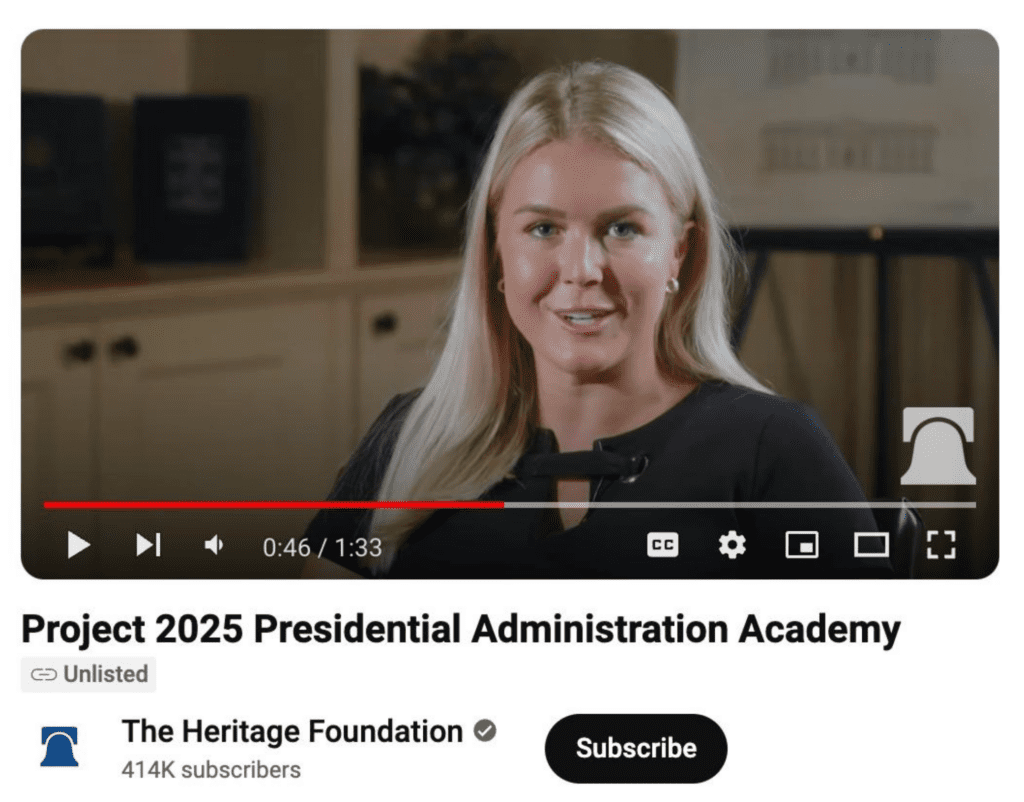 Karoline Leavitt, Donald Trump's national press secretary for his 2024 campaign, in a training video for the Project 2025 Presidential Administration Academy