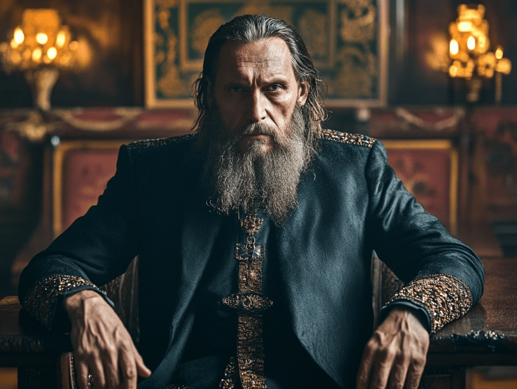 Alexander Dugin, Putin's philosopher, depicted as Rasputin by Midjourney