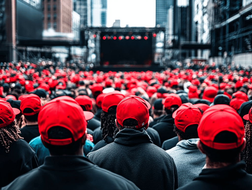 red MAGA hat crowd