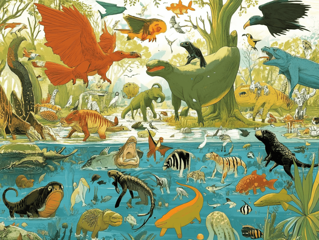 a diverse menagerie of animals