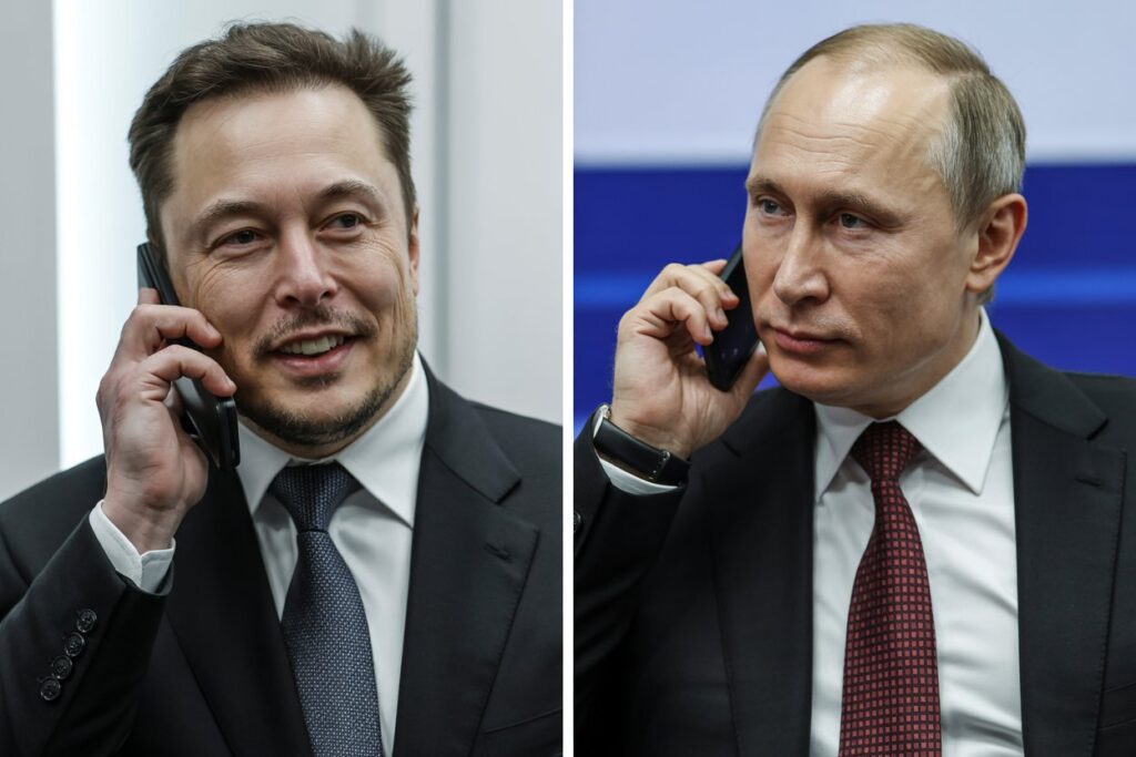 Elon Musk talking to Russian president Vladimir Putin on the phone, as he has claimed he does many times