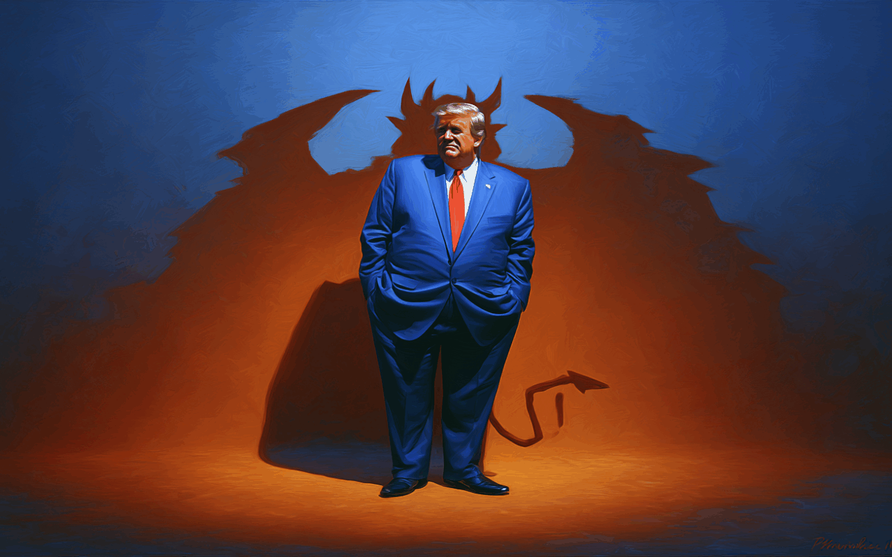Trump corruption with a devil shadow